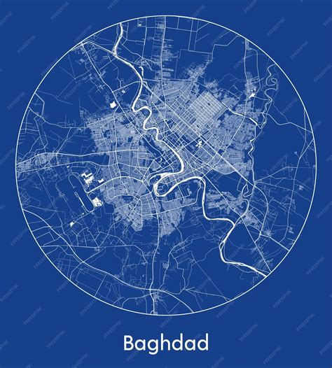 Premium Vector | City map baghdad iraq asia blue print round circle ...
