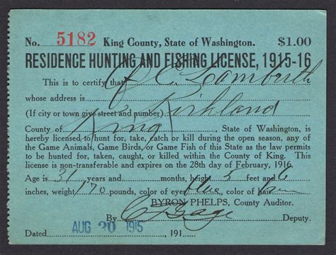 1899 - 1919 Washington Hunting & Fishing Licenses - Waterfowl Stamps ...