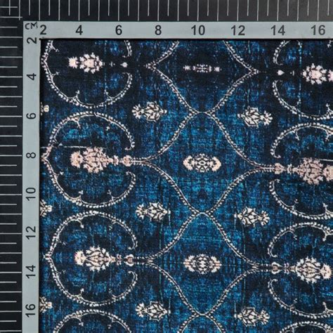 Navy Blue Ethnic Digital Print Modal Satin Fabric – Fabcurate