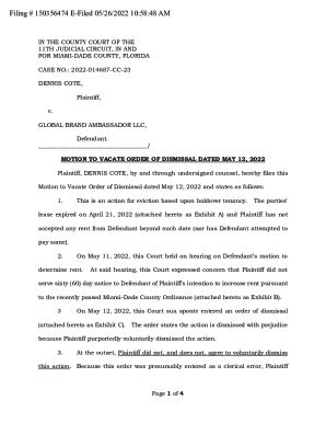 Fillable Online IN THE COUNTY COURT OF THE FOR MIAMI-DADE COUNTY ...
