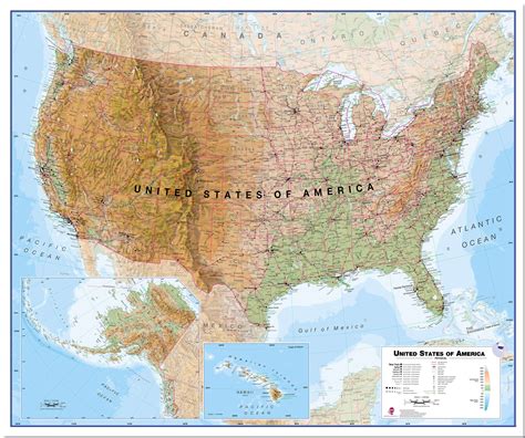 Large USA Wall Map Physical (Pinboard)