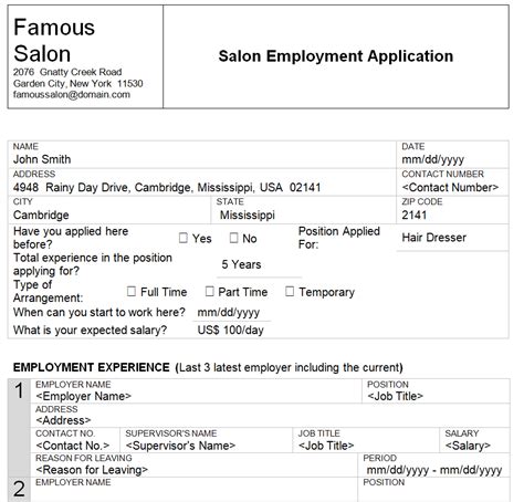 Image result for Job Application Layout