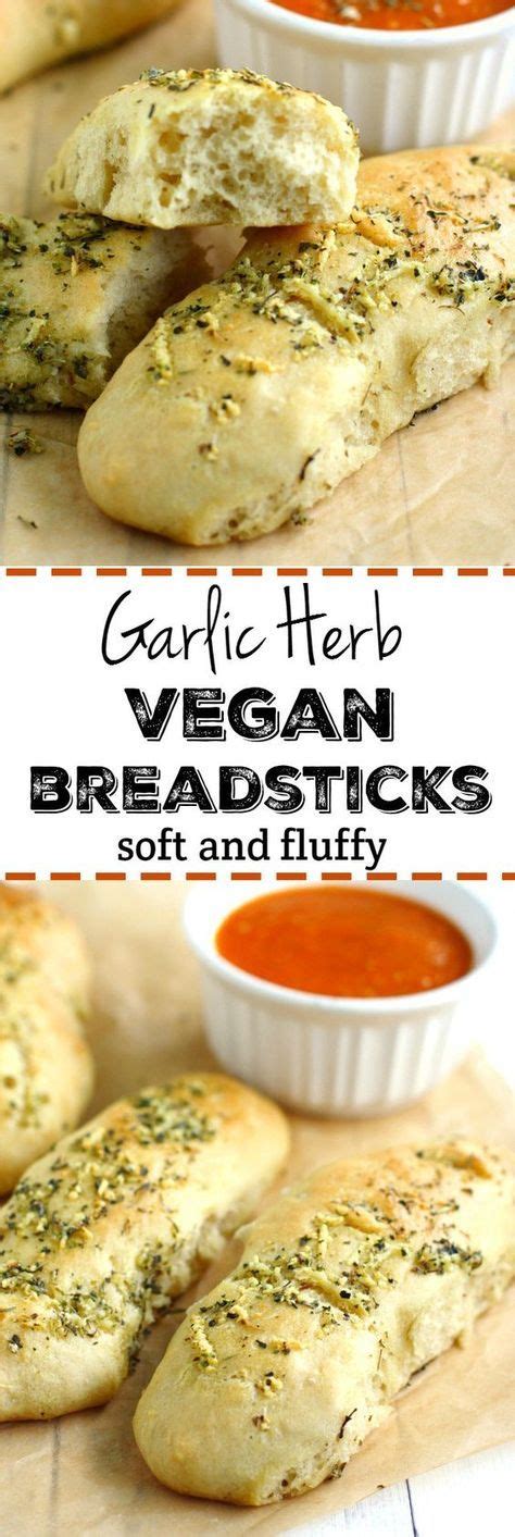 Vegan Garlic Herb Breadsticks with Marinara Sauce. | Recipe | Vegan ...