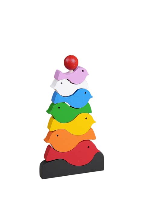 THE BRAIN GYM FACTORY Unisex Children Wooden Rainbow Birds Stacker ...