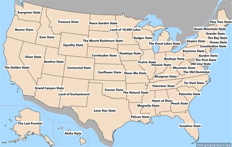 States And Capitals Chart Map Of The 50 States And Their Nicknames
