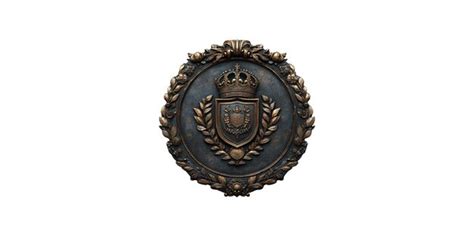 Ornate bronze crest with crown and laurel wreath isolated on ...