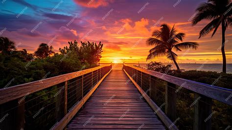 Premium Photo | Footbridge to the Smathers beach with beautiful sunrise ...