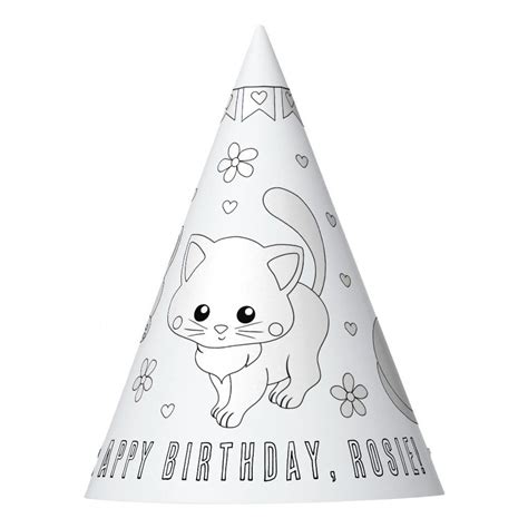 Cat Birthday Party - Color Your Own Party Hat | Zazzle | Cat birthday ...