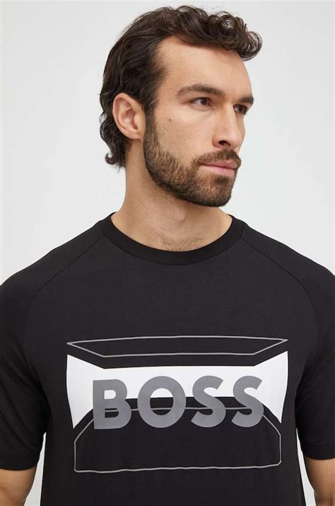 BOSS Green t-shirt bawełniany męski kolor czarny z nadrukiem | Answear.com