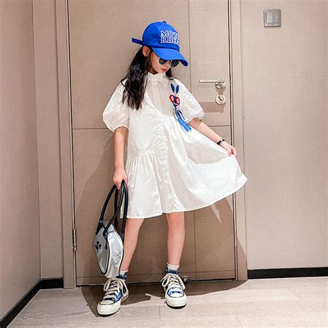 Girls White Puff Sleeves Flared Shirt Dress – INCLUD