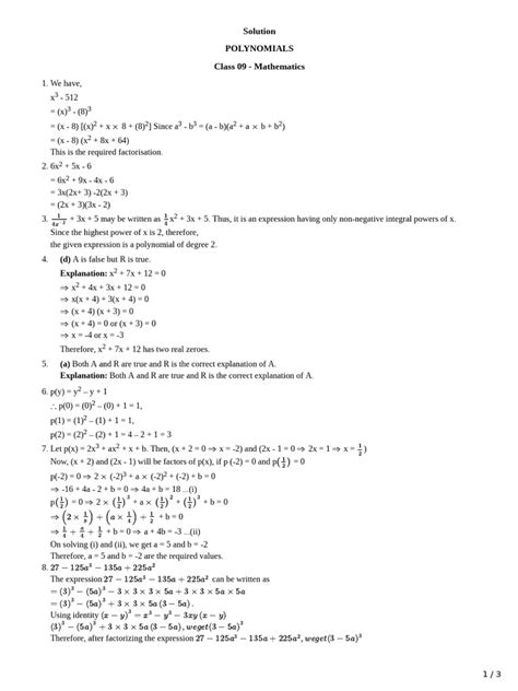 Image result for Maths Problems Polynomials Class 9 Worksheet