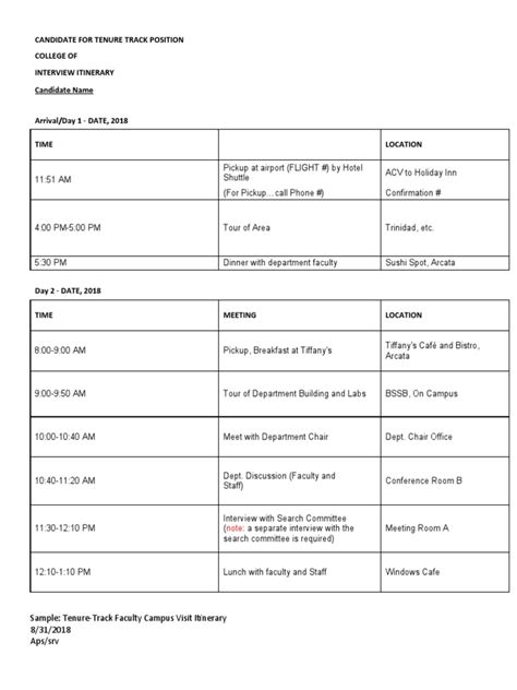 Interview Itinerary Examples 的图像结果