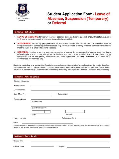 Fillable Online Leave of absence application form Fax Email Print ...