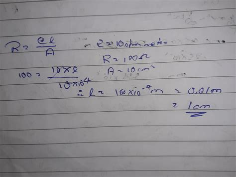 the resistance of conductor is 100ohm the resistivity of conductor is ...