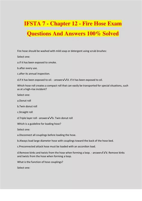 IFSTA 7 - Chapter 12 - Fire Hose Exam Questions And Answers 100% Solved - IFSTA 7 - Stuvia US