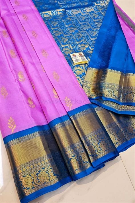Lavender Kanjivaram Silk Saree with Blue Pallu and Korvai Border