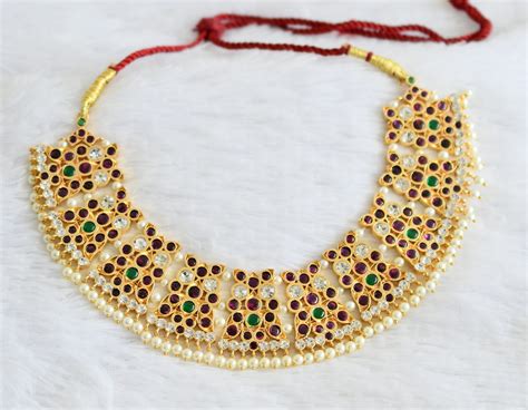 Gold tone precious kemp-green-white pearl peacock necklace dj-50776 ...