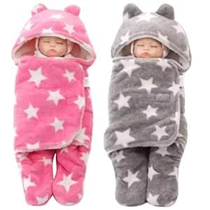 BRANDONN Soft Flannel New Born Hooded Wearable Baby Blanket Cum Wrapper ...