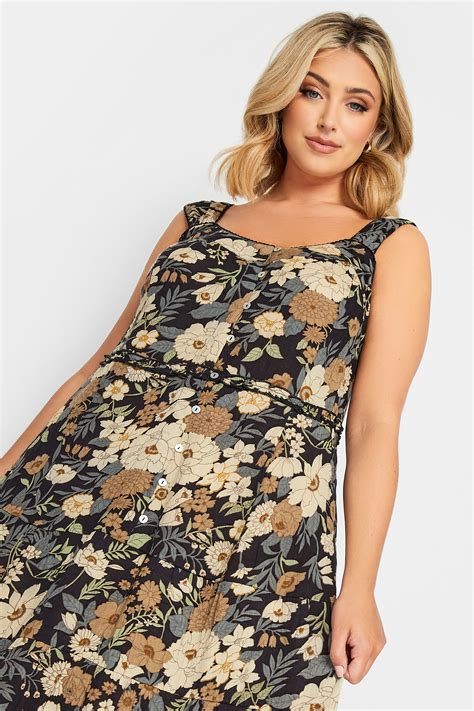 YOURS Plus Size Black Floral Tiered Maxi Sundress | Yours Clothing