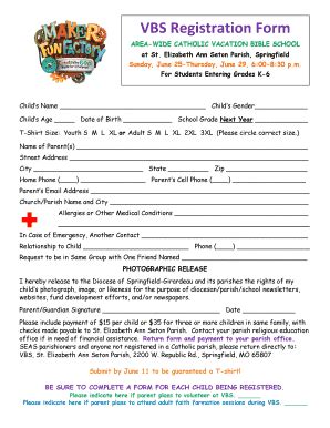 Fillable Online VBS Registration Form - seaschurch.org Fax Email Print ...