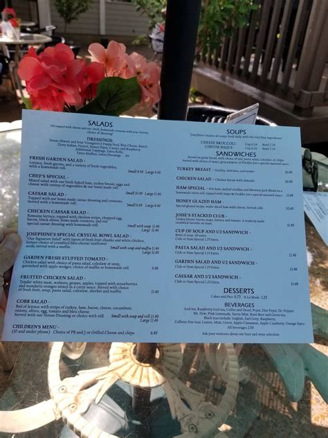 Menu at Josephine's Tea Room & Gift Shops restaurant, Godfrey