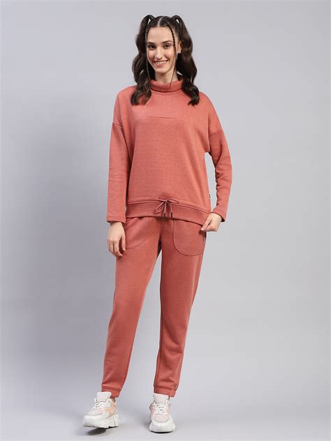 Buy Women Rust Solid High Neck Full Sleeve Tracksuit Online in India ...