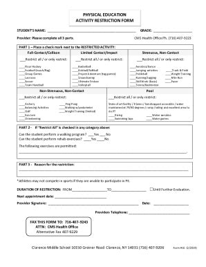 NY Clarence Middle School Activity Restriction Form 2019-2026 - Fill ...