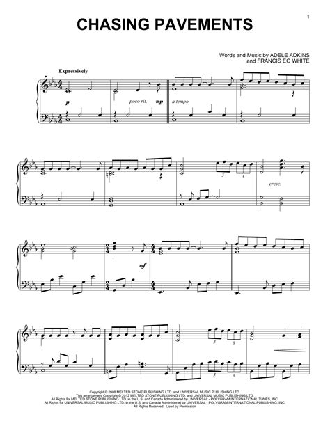 Chasing Pavements by Adele Sheet Music for Piano Solo at Sheet Music Direct