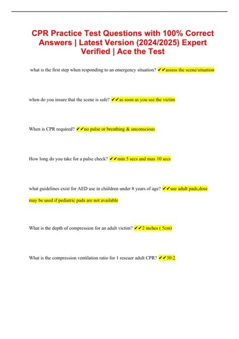 CPR Practice Test Questions with 100% Correct Answers | Latest Version ...