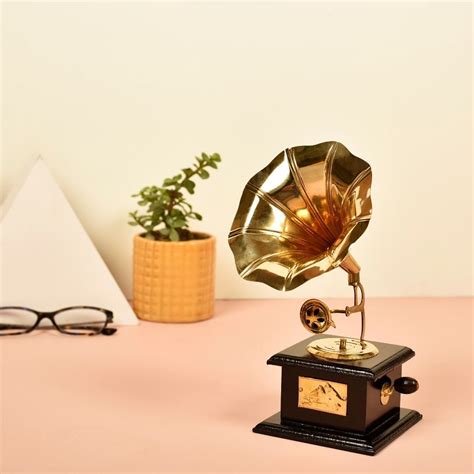 Gold-Toned Antique Gramophone Show Piece | Modern Home Decor | 11 Inch ...