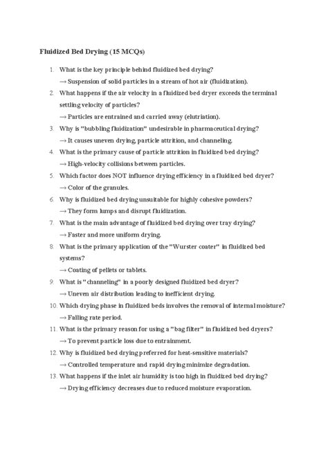 Fluidized Bed Drying & Freeze Drying: 30 MCQs for Exam Prep - Studocu