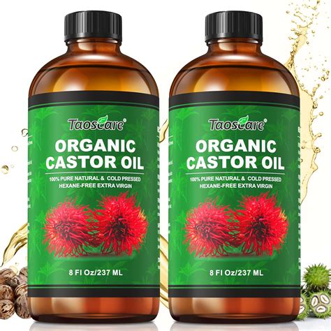2 Pack Castor Oil Organic Cold Pressed Unrefined Glass Bottle with 2 Pumps – Pure & Hexane-Free ...