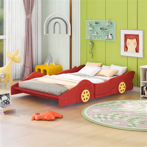 Kids Race Car Bed, Low Floor Bed with Safety Guardrails and Wheels ...