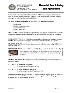 MA Memorial Bench Policy and Application - Town of Falmouth 2007 - Fill ...