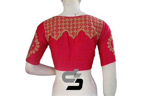 Chic Pink High Neck Embroidered Saree Blouses - Modern Elegance – D3blouses