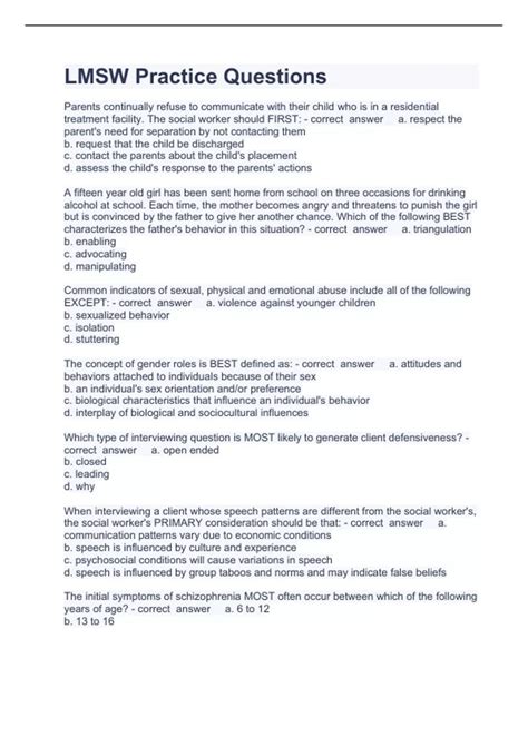 LMSW Practice Questions and answers 100% correct 2023 - LMSW - Stuvia US