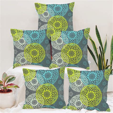 Buy STITCHNEST Green Floral Digital Printed Cotton Cushion Cover Pack ...