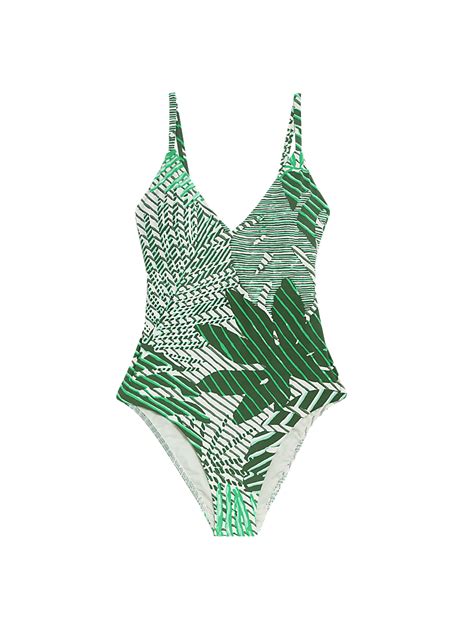 Tummy Control Palm Print Plunge Swimsuit