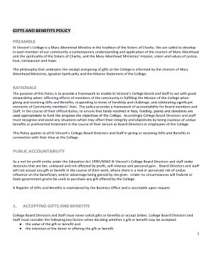 Fillable Online stvincents nsw edu GIFTS AND BENEFITS POLICY PREAMBLE ...