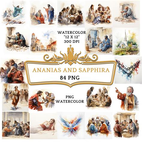 84 Watercolor Ananias and Sapphira Clipart | Christian Religious Bible ...