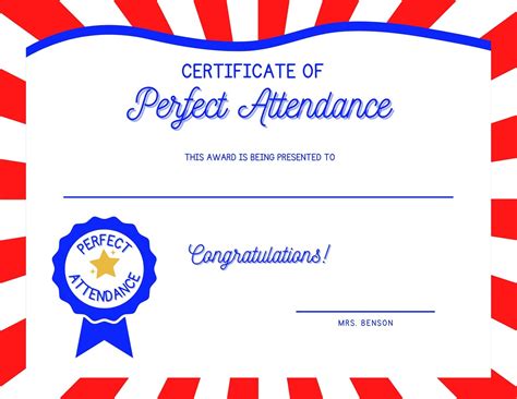Free Printable Perfect Attendance Certificate Template