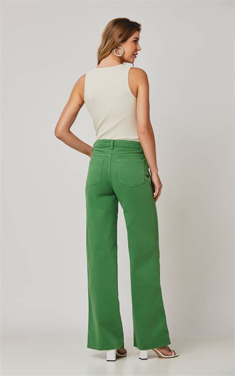 Calça Wide Leg White Jeans Strech Plus Tinto Verde | Infini Fashion