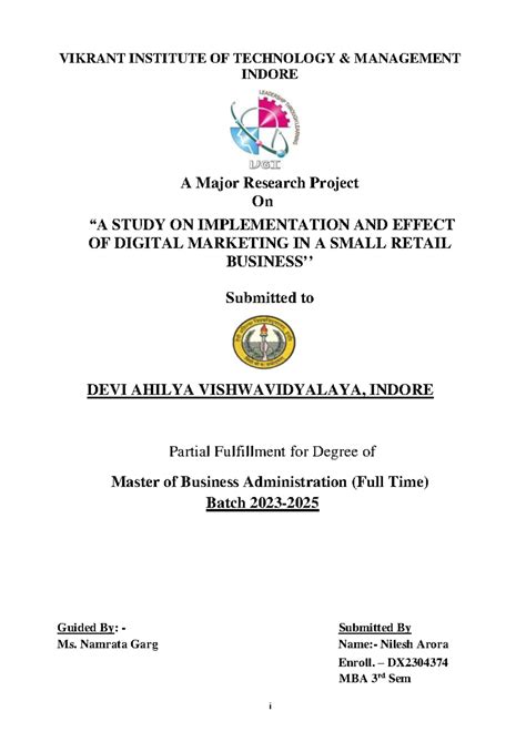 MBA 3rd Sem MRP: Impact of Digital Marketing on Small Retail - Studocu