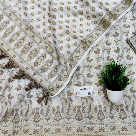 White Surahi Jaal Cotton Silk Banarasi Suit – Mohsin Textiles