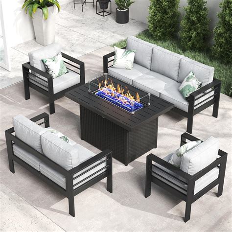 Amazon.com: LayinSun Large Aluminum Patio Furniture Set with Fire Pit ...