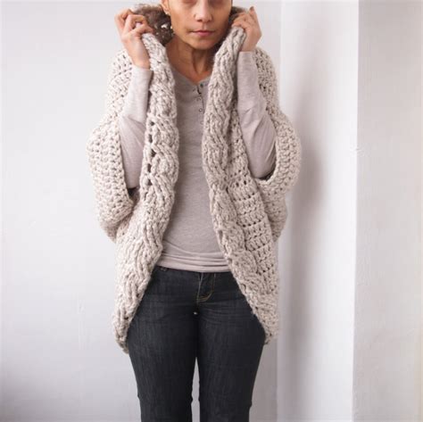 Buy Crochet PATTERN Women Cable Shrug Bulky Sweater Cape Oversized ...