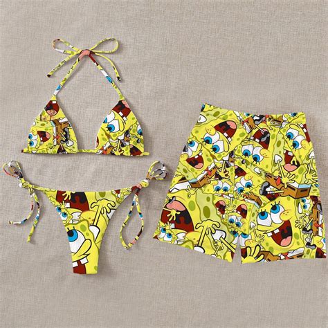 Yellow casual SpongeBob printed bikini shorts couple swimsuit Short ...