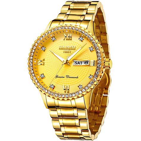 Mens Luxury Quartz Watches Classic Gold Business Watch for Men Full ...