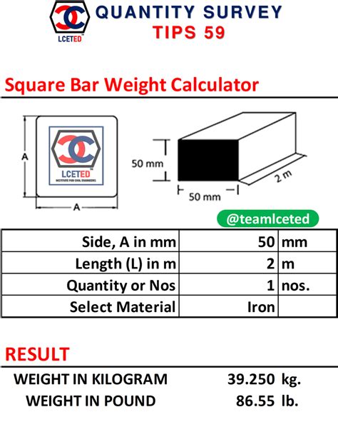 Square Bar Weight Calculator | How Unit Weight of MS square bar is d2L ...