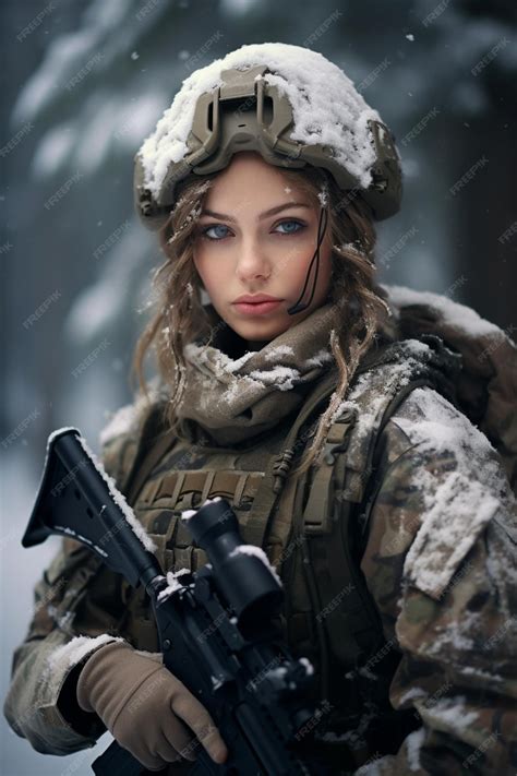 Premium AI Image | A pretty female soldier with a haircut wearing ...
